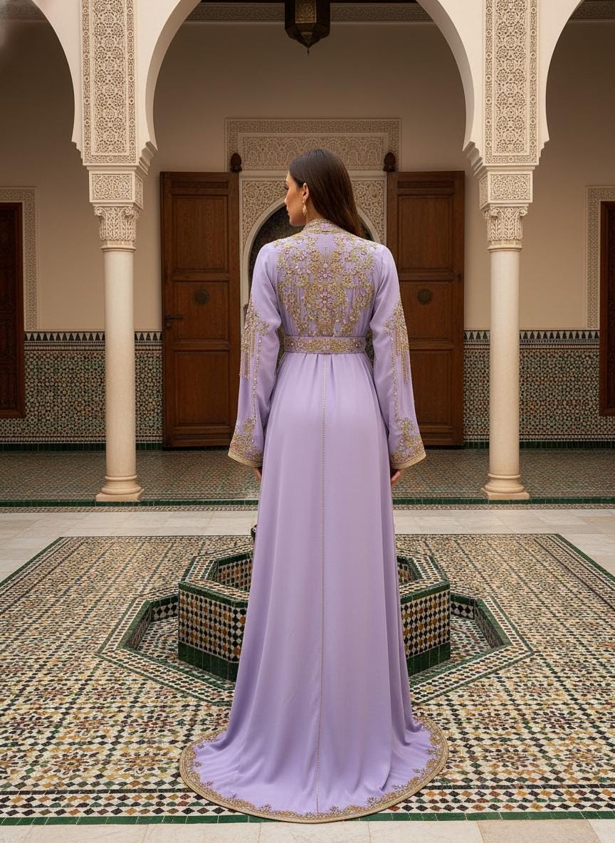 Luxury Hand-Embroidered Moroccan Bridal Kaftan Takchita | Custom Made Wedding Dress