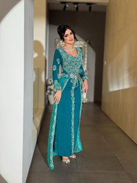 Handmade Moroccan Kaftan Dress, Gold Embroidery Bridal Takchita, Custom Wedding Caftan
