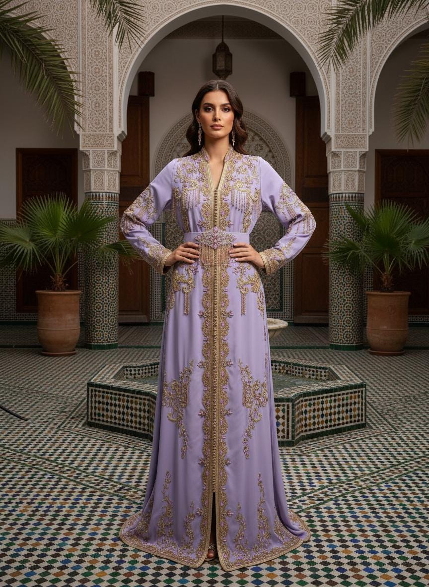 Luxury Hand-Embroidered Moroccan Bridal Kaftan Takchita | Custom Made Wedding Dress