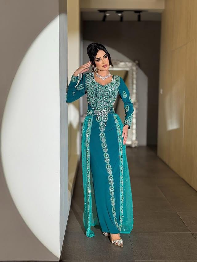 Handmade Moroccan Kaftan Dress, Gold Embroidery Bridal Takchita, Custom Wedding Caftan