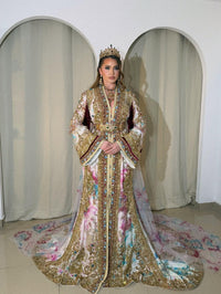 Royal Moroccan Bridal Kaftan, Luxury Silk Jacquard Wedding Dress, Hand Embroidered Couture Caftan