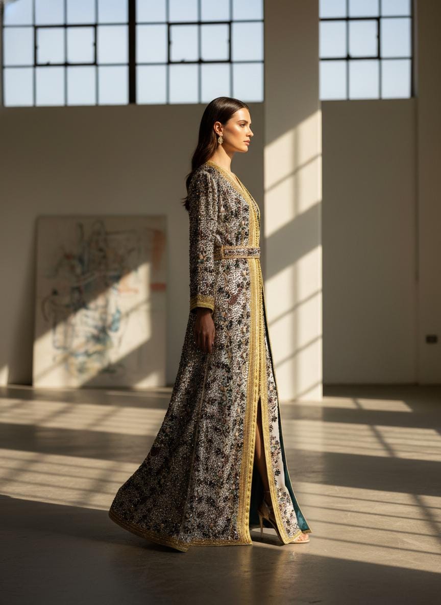 Luxury Hand-Embroidered Moroccan Bridal Kaftan Takchita | Custom Made Caftan Gown