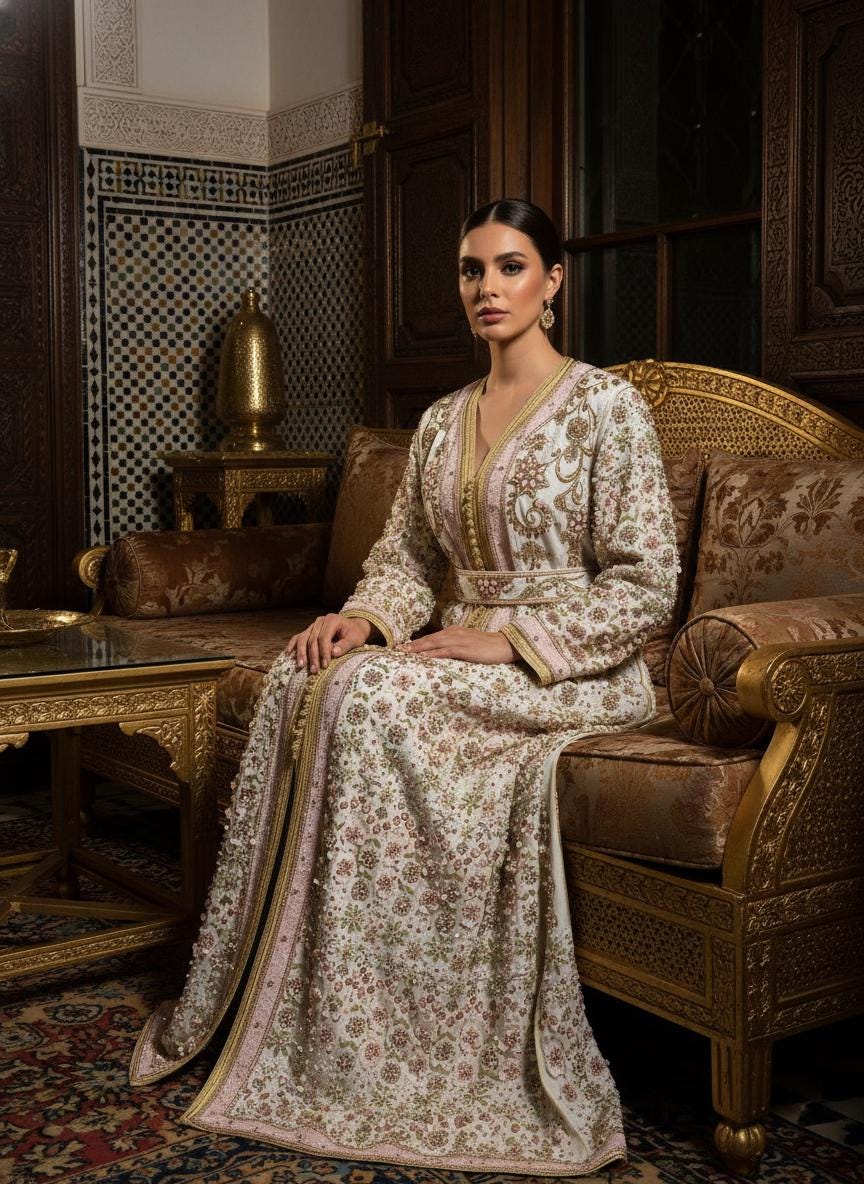 Luxury Moroccan Bridal Kaftan Takchita | Hand Embroidered Wedding Dress, Custom Made Caftan