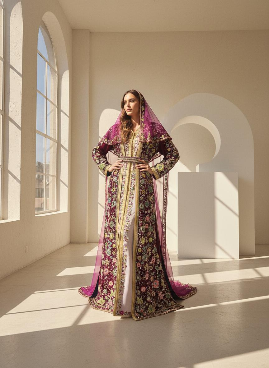 Luxury Moroccan Bridal Kaftan Takchita | Hand Embroidered Wedding Dress (Custom Made)